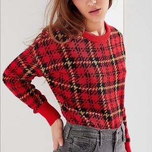 Red and yellow plaid sweater